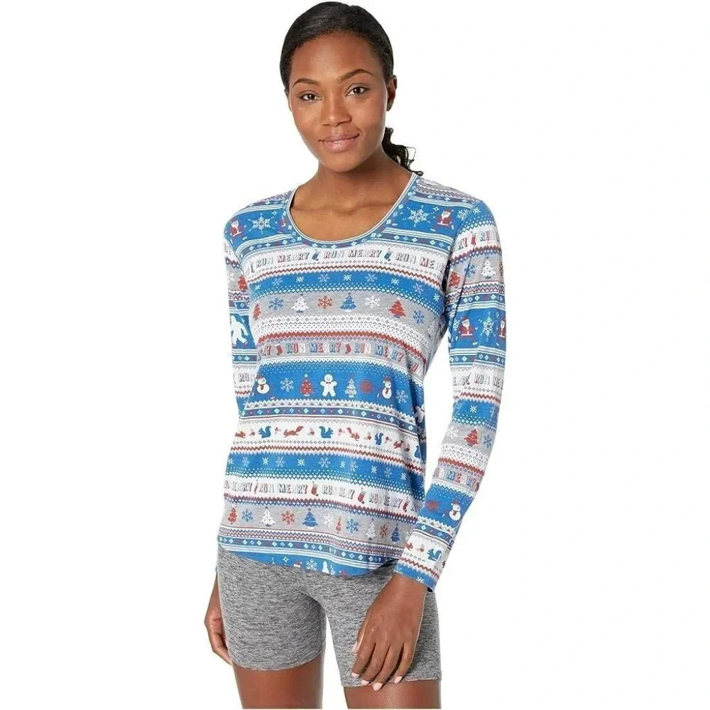 Brooks Blue Ugly Sweater Crewneck Long Sleeve T-Shirt L